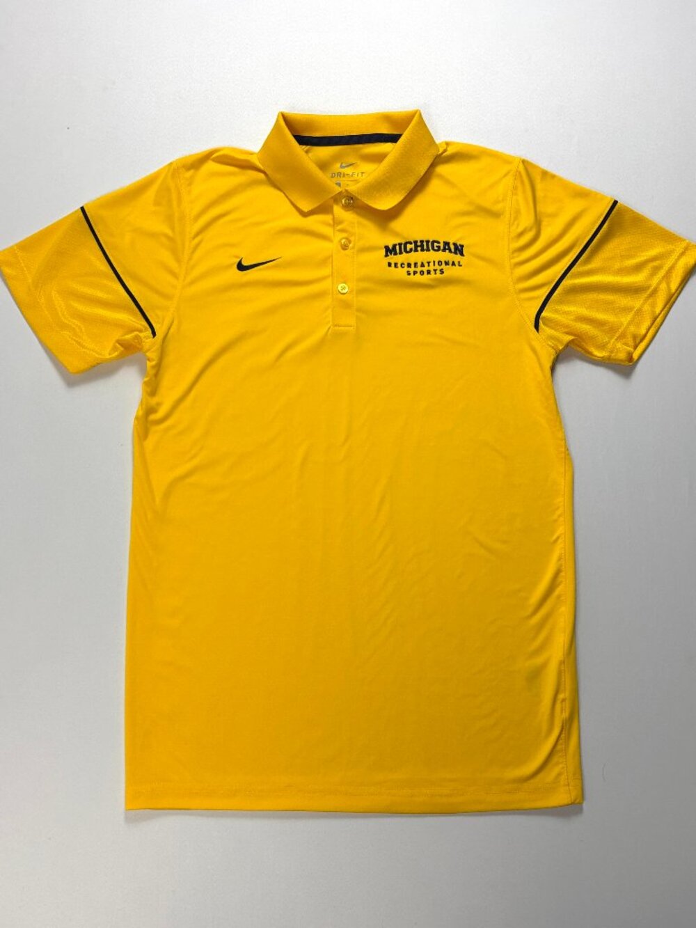 University Of Michigan Nike Mens Polo Shirt Yellow Sz S Dri Fit Rec Sports UM